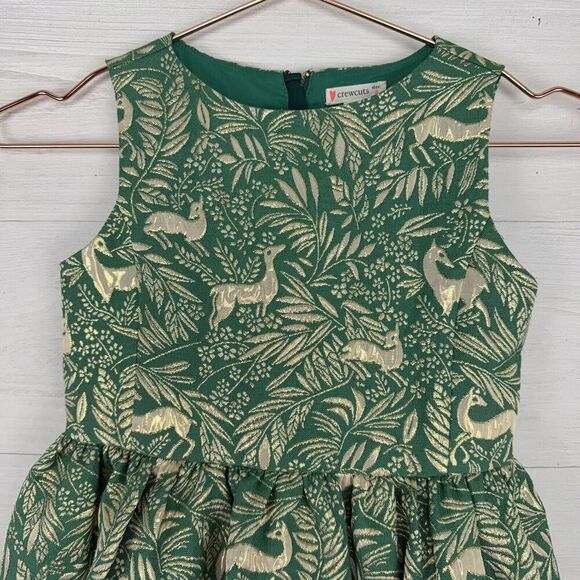 J.Crew Crewcuts Girls Dress Size 6 Green Reindeer Print Sleeveless Jacquard NEW - Picture 2 of 14